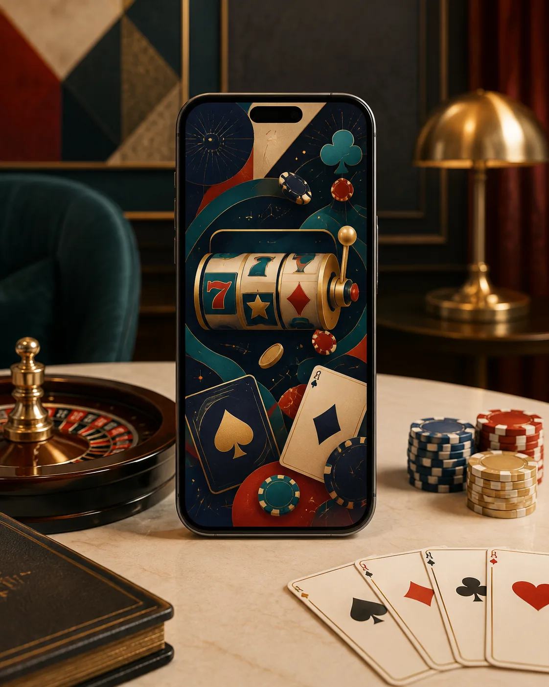 Ponsel dengan ilustrasi kasino generik untuk panduan PAUS188 mobile